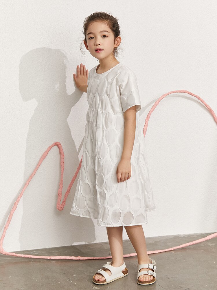 Amii Kids Dress for Girls 2022 Summer O Neck Solid Knee Length Loose A Line Children Casual Dresses Clothes 22180007
