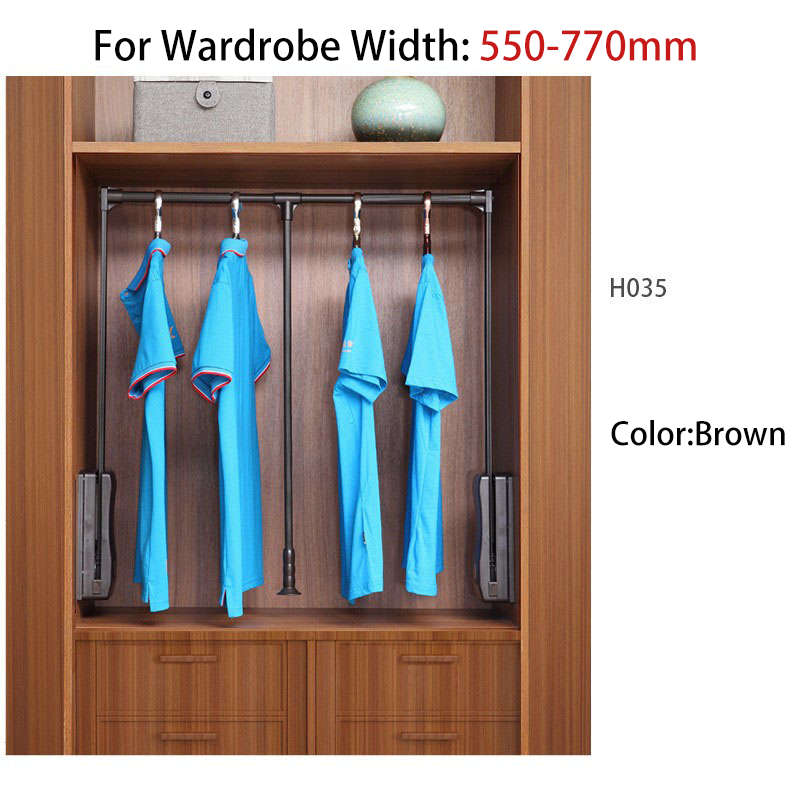 Pull Down Lifting Clothes Rod Retractable Damping Hanger Rail Dual Soft Close System For Wardrobe Walk-in Closet: army green