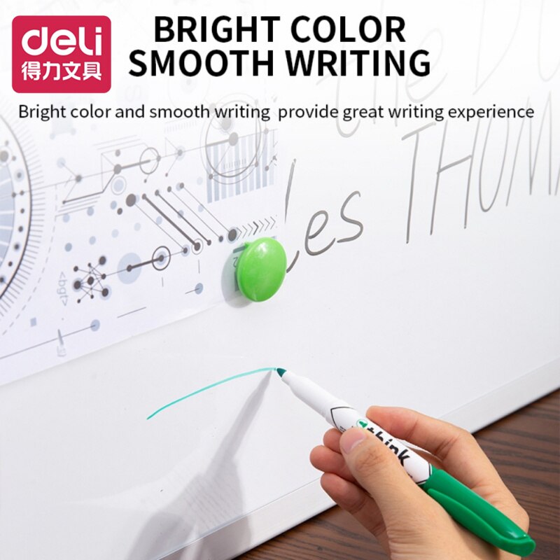 Deli 12pcs/box Whiteboard Pen Erasable Thick Head Large Writing Pen Glassroom Whiteboard Water Marker Meeting Office Stationary