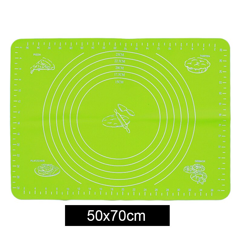 70x50cm Silicone Non-Stick Baking Mat rolling pin With Scale Rolling Dough Pad Kneading Dough Mat Pastry Oven Liner Placemat: green 50x70cm