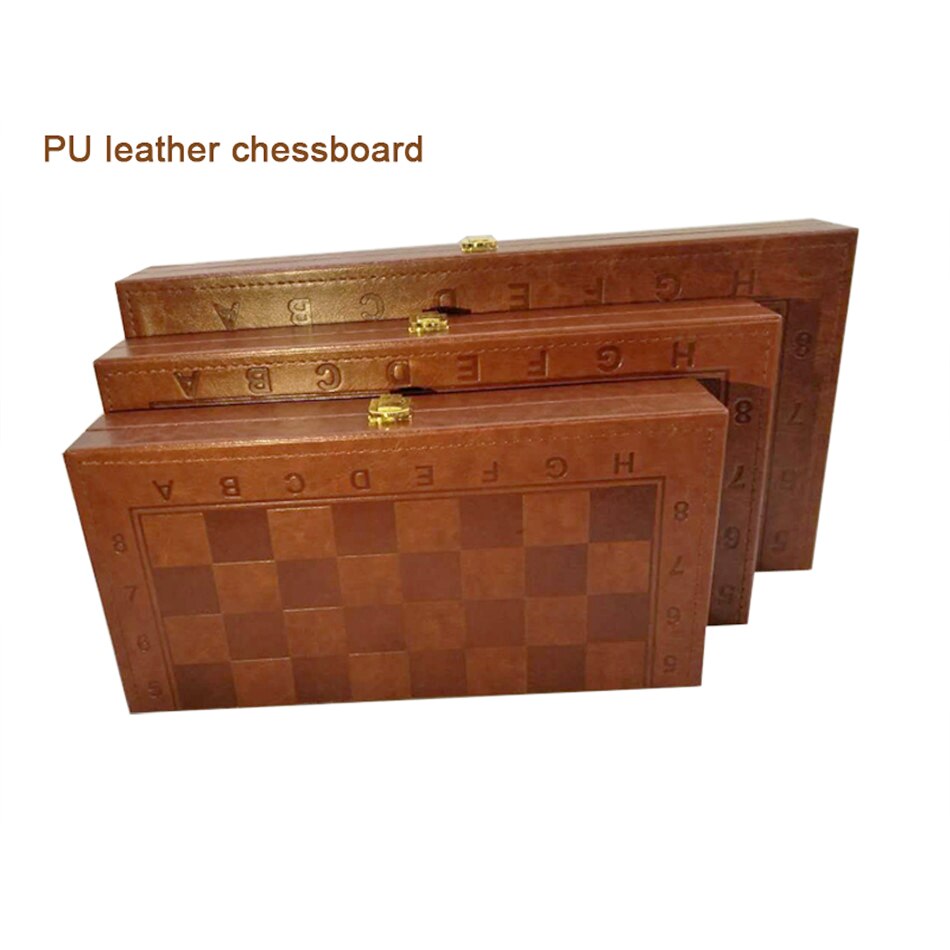 Wooden Chess Set King Height 79mm Chessman International Chess Game PU Leather Folding Chessboard Wood Chess Piece I48