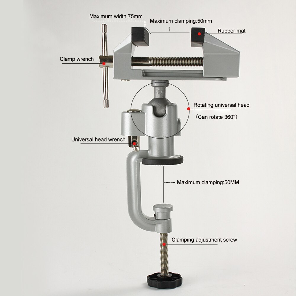 360 Degree Rotating Table Vise Aluminium Alloy Swivel Bench Vise Clamp Electric Drill Stand Rotating Tool for Woodworking