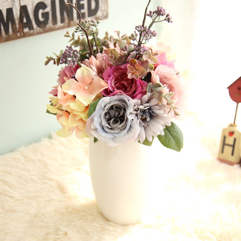 Yo cho bryllupsbukett brudepike gerbera rosebuketter kunstig hortensia silkeblomster gjør-det-selv-bryllupsutstyr hjemmekontorinnredning: champagne