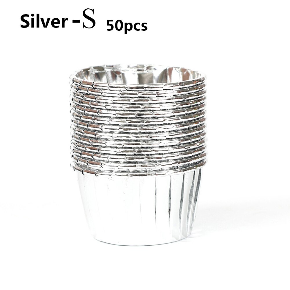 50PCS/Pack 3Colors Muffin Cupcake Liner Cake Wrappers Baking Cup Tray Case Cake Paper Cups Pastry Tools Party Supplies: S silver