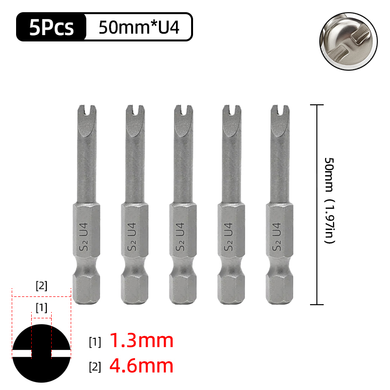 Magnetisk u-formad skruvmejselbitssats 1/4 " insex  s2 stål 50mm u4 u5 u6 u7 u8 u- typ skruvmejselbits spärrnyckel handverktyg: Lila