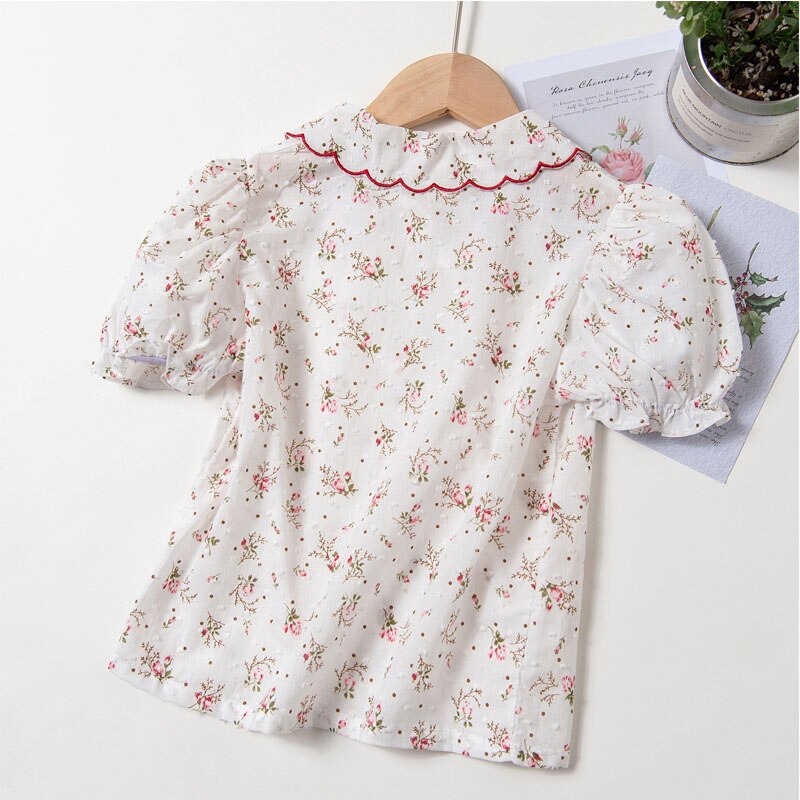 Vfochi piger bluse sommer børn toppe ren bomuld piger kortærmet skjorte børn bryllup tøj baby pige top t-shirts
