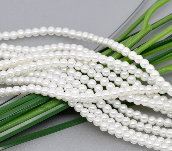 DoreenBeads 5 Strands White Round Glass Created pearl 4mm Beads 32" (B10835), yiwu