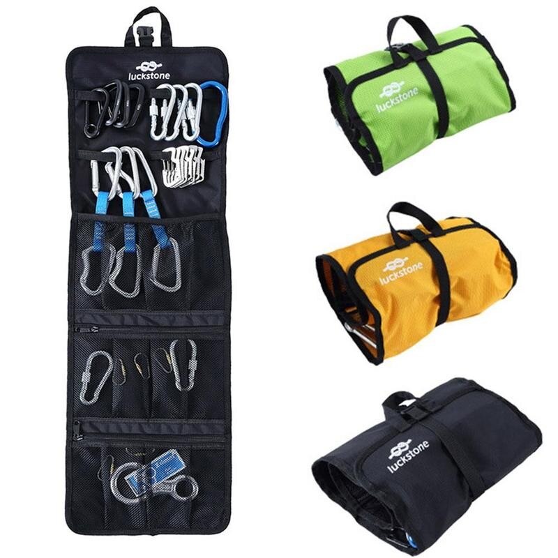 Rock Climbing Storage Bag Gear Equipment Organized Storage Bag Carabiner Organized Bag Partitions Hooks Holder Folding Rope Bag