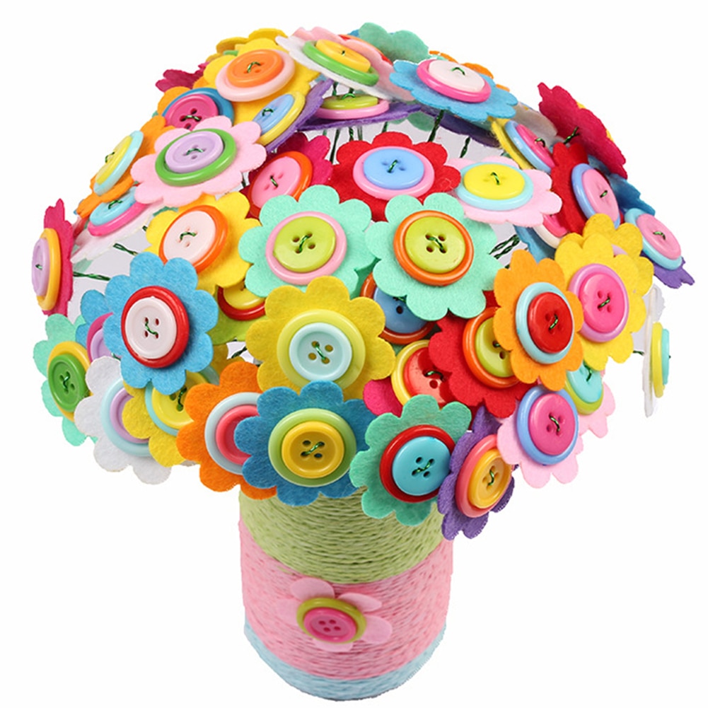 Bricolage artisanat à la main enfants maternelle décoration Bouquet bouton fleur Kit maison feutre pétales enfants jouet chambre couleur aléatoire