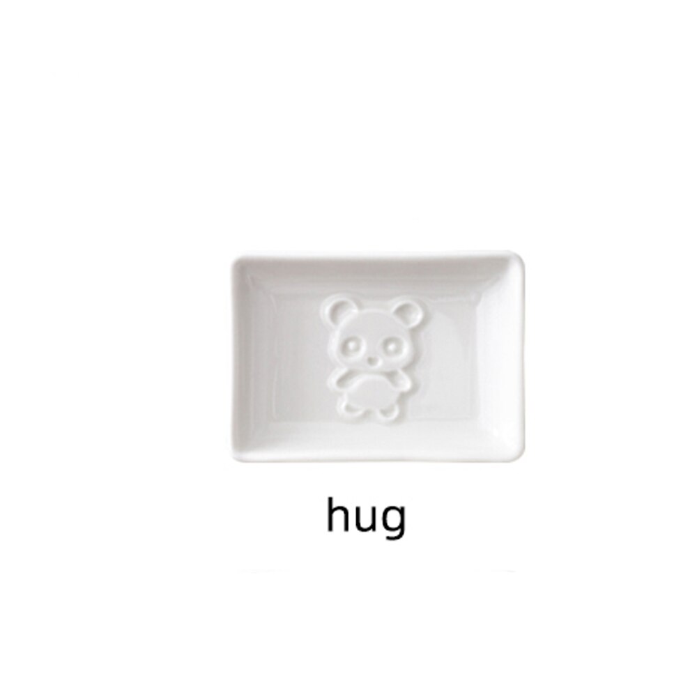 MUZITY Ceramic Sauce Dish Porcelain Panda Soy Sauce Dish Embossed Seasoning Small Dish: Rectangle-Hug 2pcs