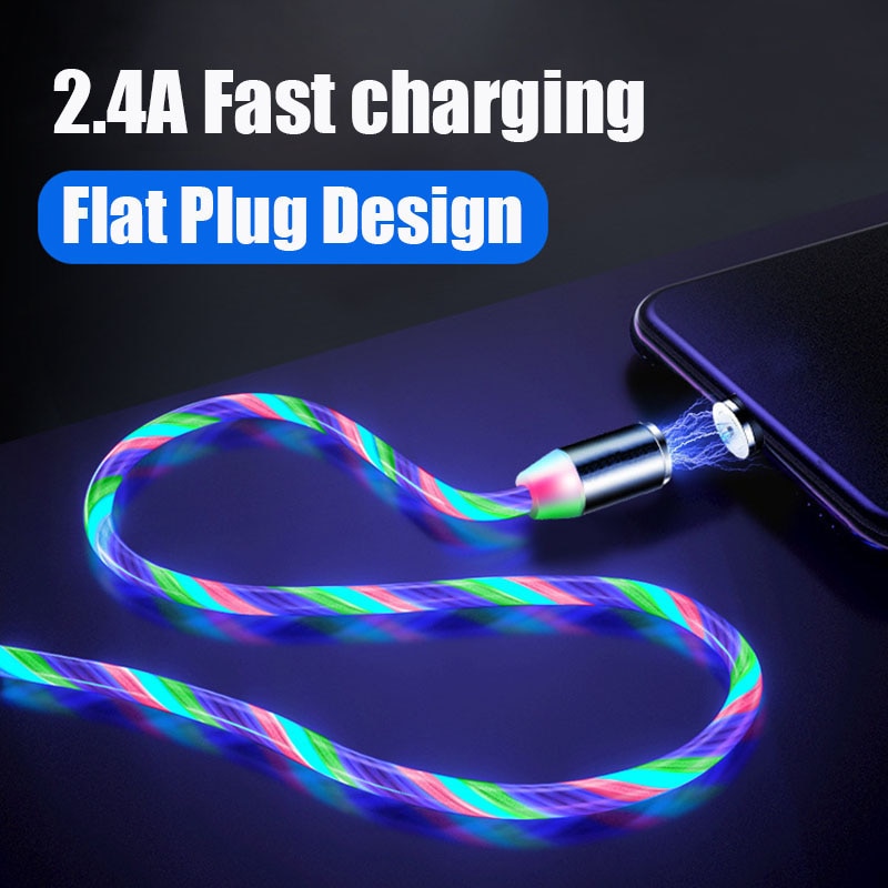 Lasaie Bunte Fließende Licht LED Magnetische Kabel Mikro USB Typ C Kabel Schnelle Ladung Magnetische Ladegerät Kabel für iPhone Xiaomi