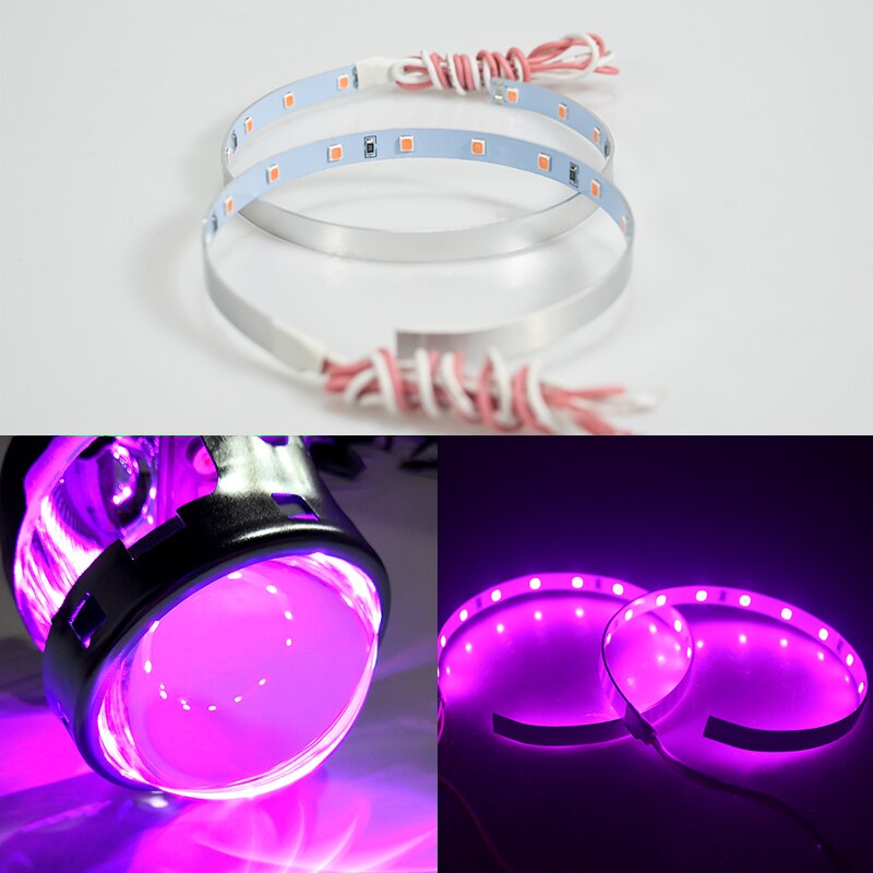 Projecteur de voiture yeux du diable, 2 pièces, lentille de projecteur 2.5-3.0 pouces 3528 15SMD LED DRL DC12V blanc rouge mauvais œil: Purple