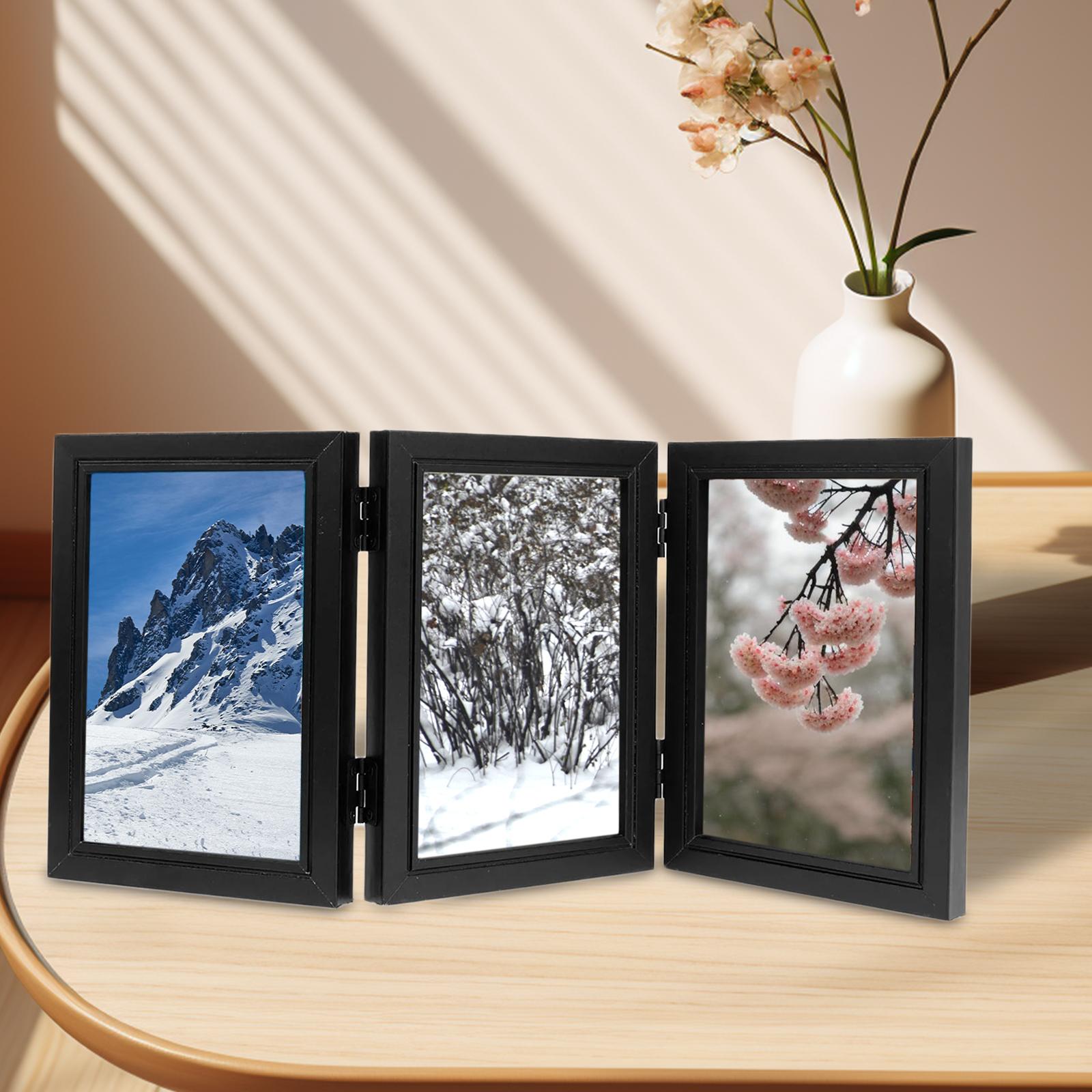 Klappbarer Fotorahmen, faltbarer Bilderrahmen aus Holz, 10,2 x 15,2 cm, Familienfotocollage für Eingangsbereich, Flur, Tischplatte, Schreibtisch, Heimdekoration: Burgunderrot