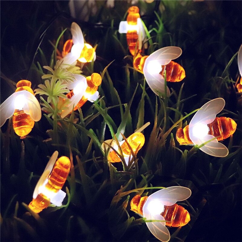 50 Leds Zonne-energie 7M String Lights Honey Bee Fairy Lights Flower Garland Voor De Straat, Gazons, decors Voor De Patio Tuin: White lights / 6.5M 30 Bees