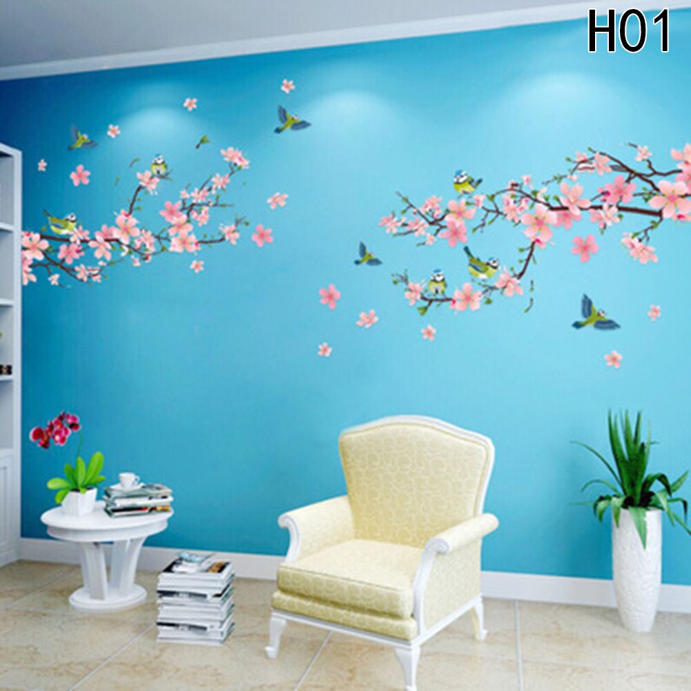 1/Pc Sakura Wall Stickers Kids Rooms Bedroom Living Room DIY Art PVC Beautiful Flower Tree Removable Wallpaper Home Decor