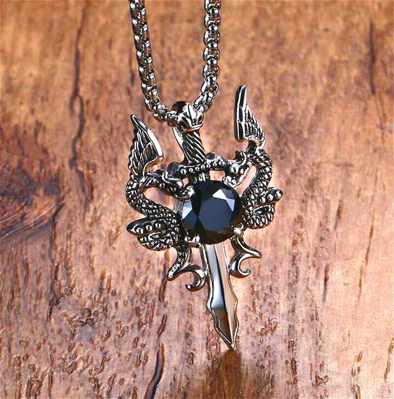 Heren Ketting Hanger Double Dragon Cross Hanger Stalen Zwaard Ketting Draak Ketting Hanger Sieraden