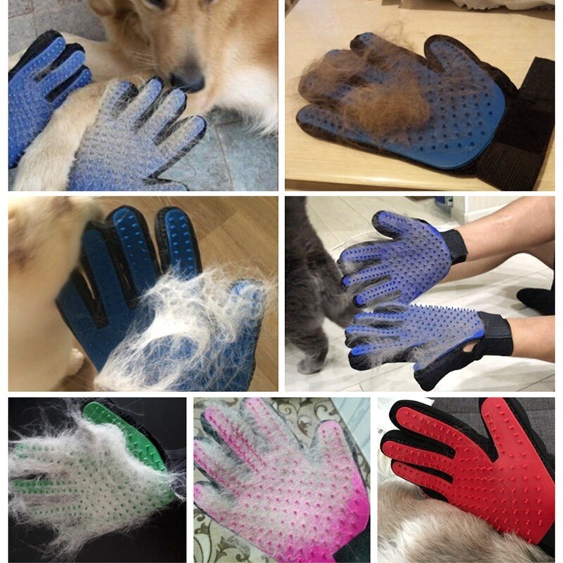 Guante de aseo para gatos, cepillo de limpieza de mascotas de goma y lana para eliminar el pelo, peine para gatos, cepillo limpiador para masaje y removedor de pelo