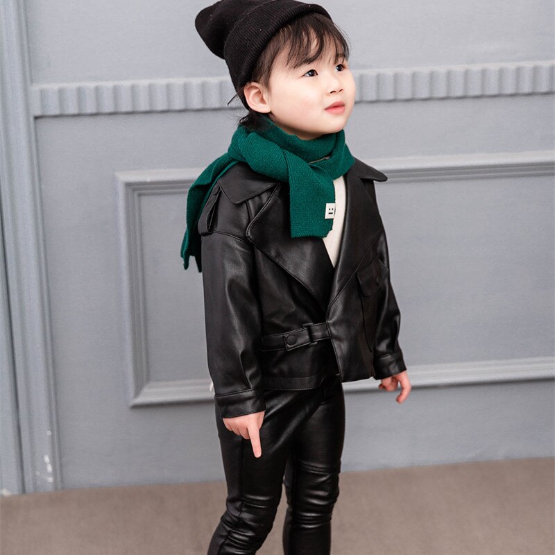 Kevät ja syksy lasten takki lasten puinen nahkatakki tyttöjen vauvan lyhyt nahkatakki