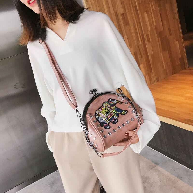 Borduurwerk Olifant Tas Lock Shell Tassen Pu Leather Chain Vrouwen Schoudertas Crossbody Bag 48 Pcs Insert Diamanten Vrouwen Handtassen: A women bag pink