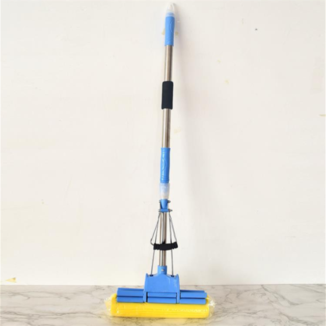 Stainless Steel Telescopic Rod Half-Folding Rubber Cotton Mop Folding Sponge Free Hand Washing Steel Squeezing Water Mop: J
