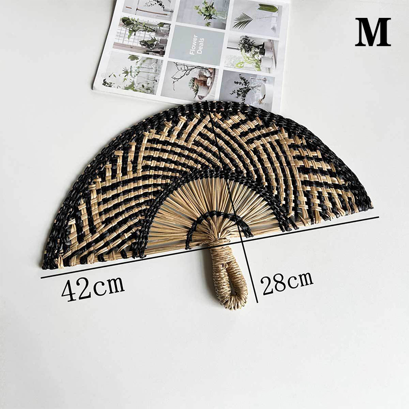 Hand-woven Straw Fan Decorative Handmade Semicircular Woven Fan Summer Cooling Fan Handheld Fan Home Decor: khaki