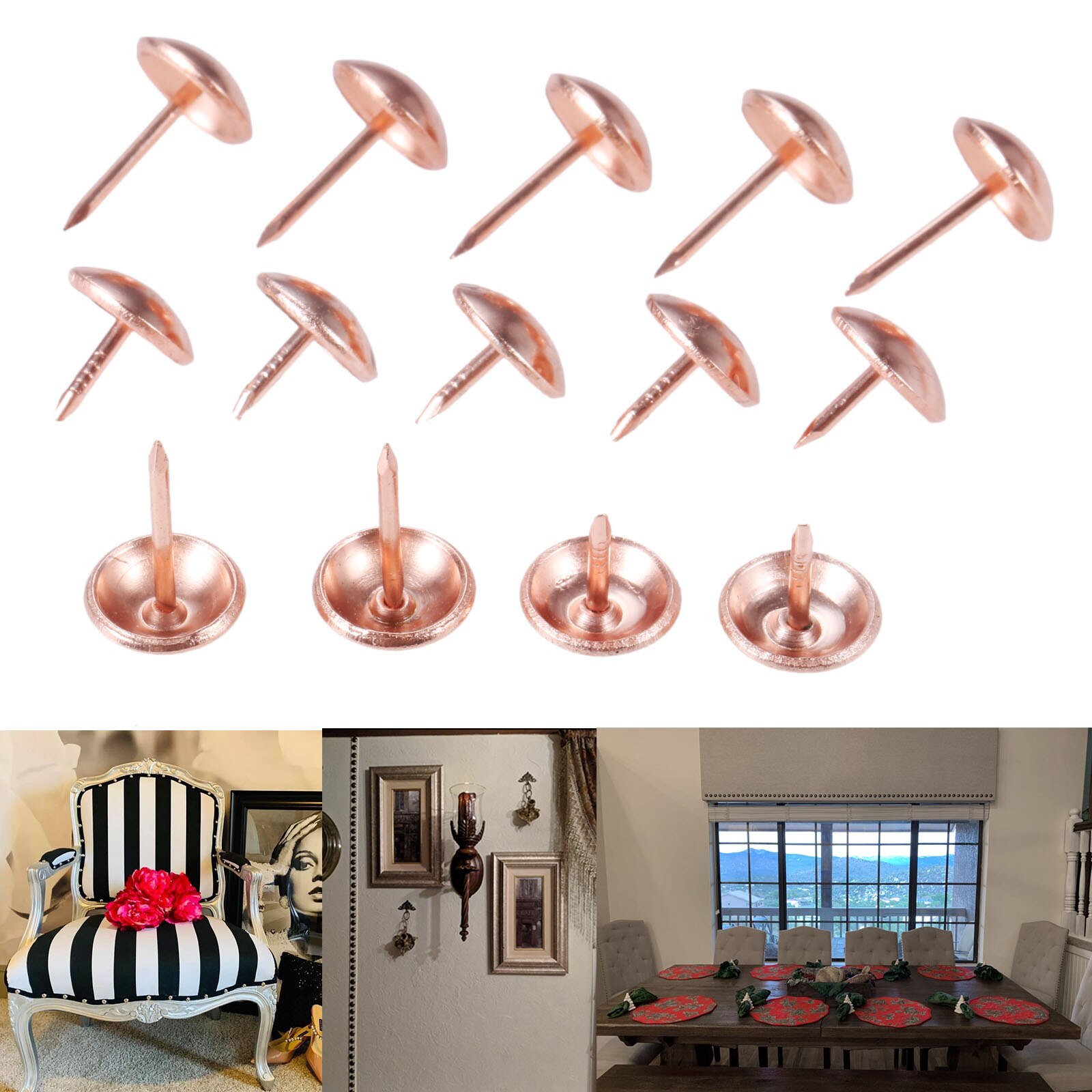 20 Stuks Bekleding Kopspijkers 11Mm/17Mm Rose Goud Ronde Kop Nagels Metalen Punaise Vintage Kopspijkers Antieke Hardware