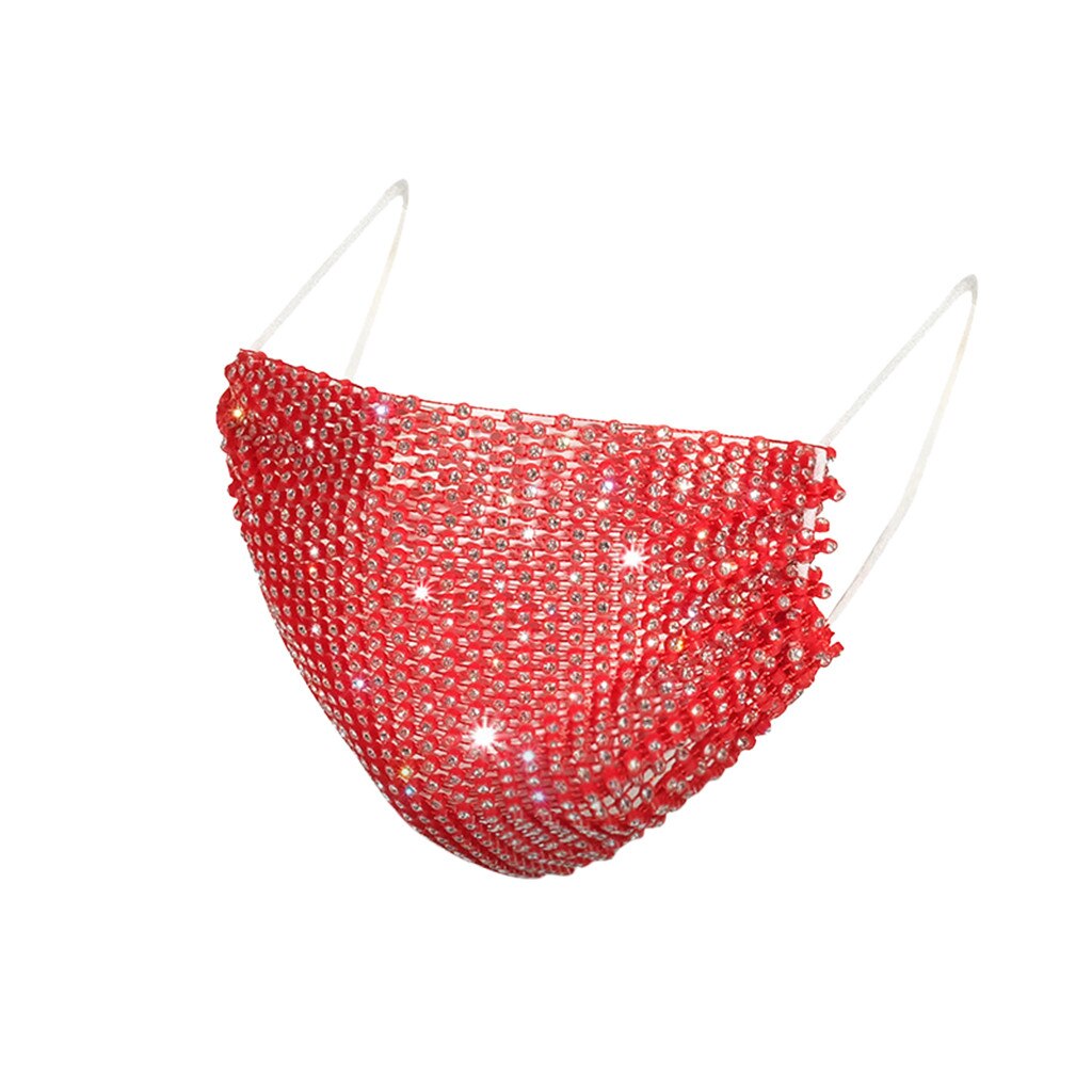 Hoed in snoepkleuren, mondkapje met pailletten voor volwassenen met diamanten, baseballpet, gezichtsbedekking, herbruikbare mondkap voor buitenritten: Rood