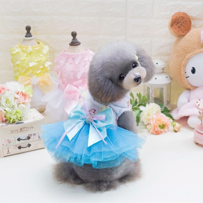 Sommer Felsen Kleine Hund Kleidung SchöNe Kleid Spitze Tüll Ärmellose Jacke Bowknot Chihuahua Yorkshire Pudel Prinzessin Kleid
