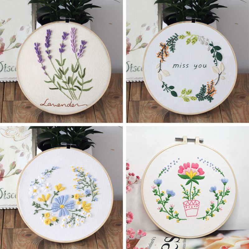 Diy broderi starter materiale pakke kit plante blomstermønster broderi korssting tråd håndarbejde kits