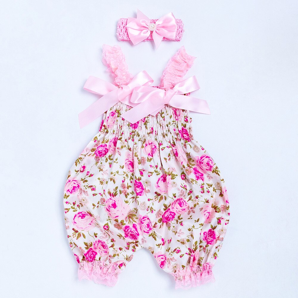 Mono con diadema para niños, sin mangas con estampado de puntos pelele/Flores/leopardo para niñas, con correa elástica para el hombro + tocado: Rosa / 6 meses