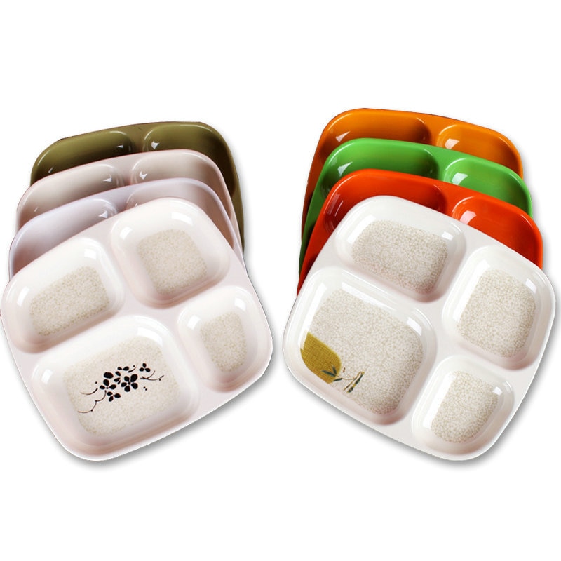 10 Inches Divided Plates,Melamine Tray Plate,Stackable,Dishwasher Safe (blue),Imitation Porcelain Square 4 Grid Fast Food Plate