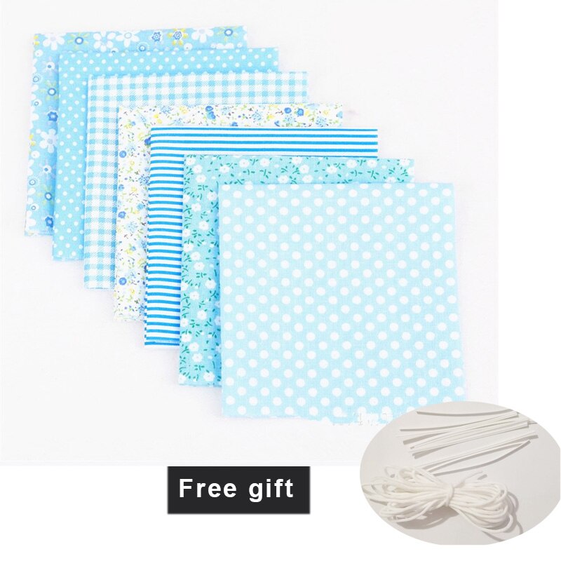 7pcs/lot Patchwork DIY Sewing Mixed Style Floral Print Cotton Fabric Cloth Crafts Bundle Sewing Material 25x25cm: blue