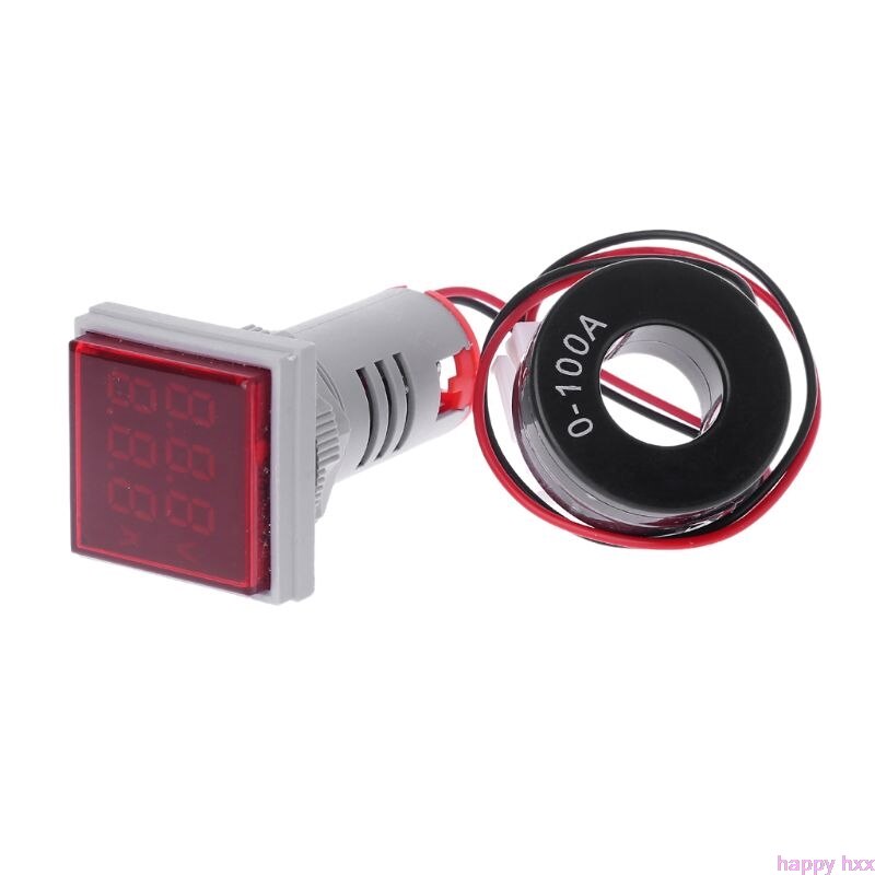Square LED Digital Dual Display Voltmeter & Ammeter Voltage Gauge Current Meter AC 60-500V 0-100A: R