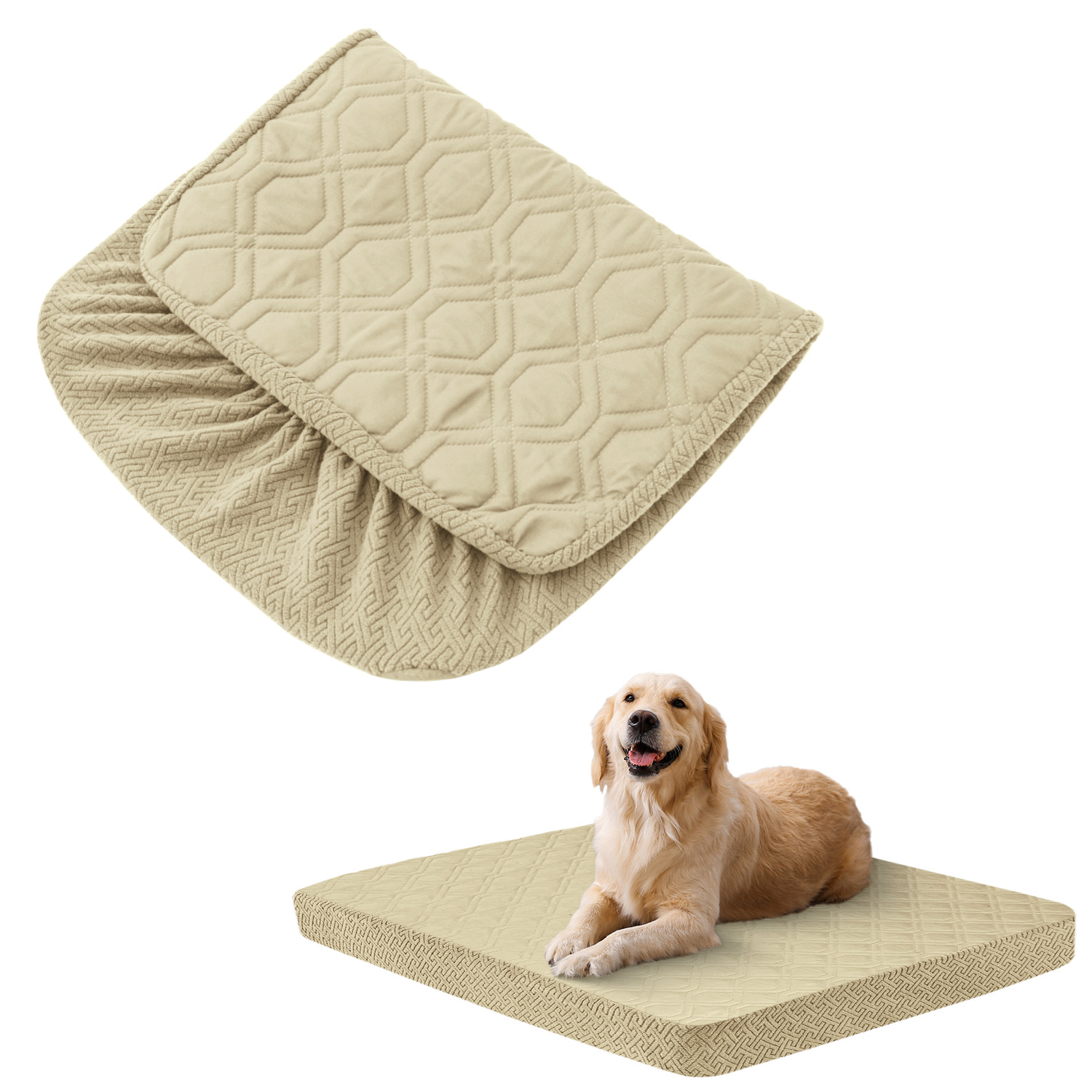 Dog Bed Covers Replacement Washable - Waterproof Dog Bed Covers Quilted, Water Absorbable Pet Puppy Bed Cover for Dog Cat: L / light yellow