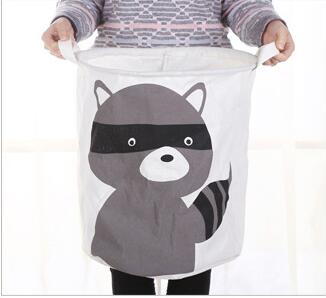 Large animal laundry basket toy storage picnic basket box cotton wash clothes box baby organizer: Raccoon