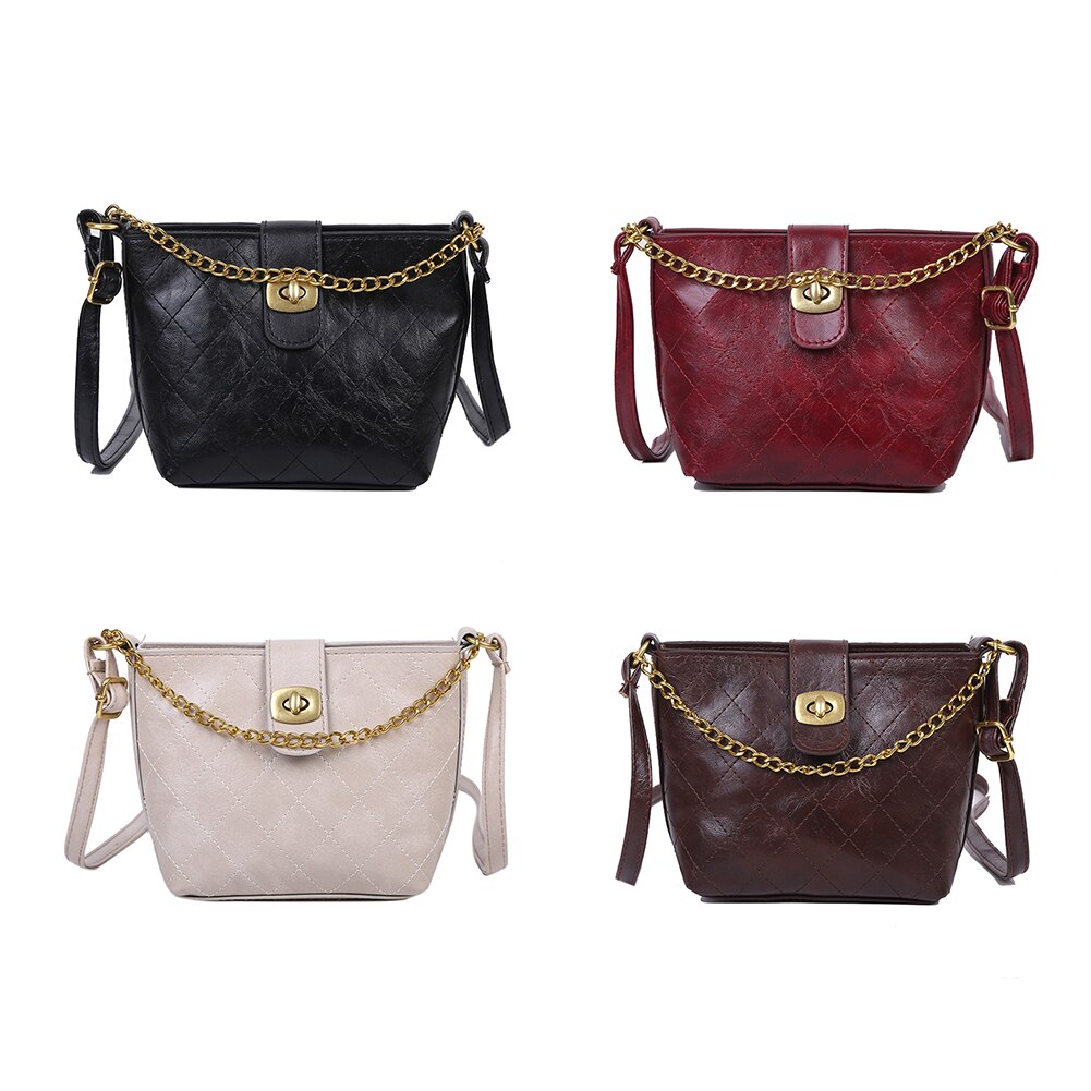 Frauen Schulter Umhängetaschen PU Leder Einfarbig retro Umhängetasche Für Weibliche Damen Schlinge Kette Eimer Handtasche