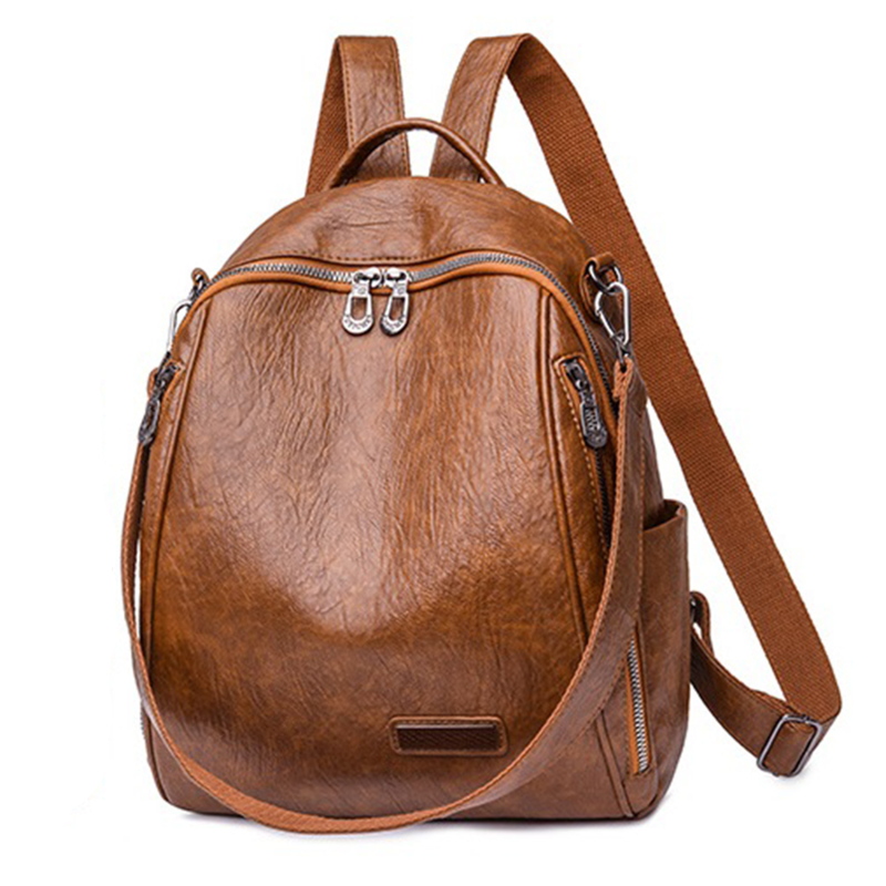 Sac à dos en cuir pour femme et adolescente, avec fermeture et poche, stylé et à la , 12 couleurs disponibles: Caramel Colour
