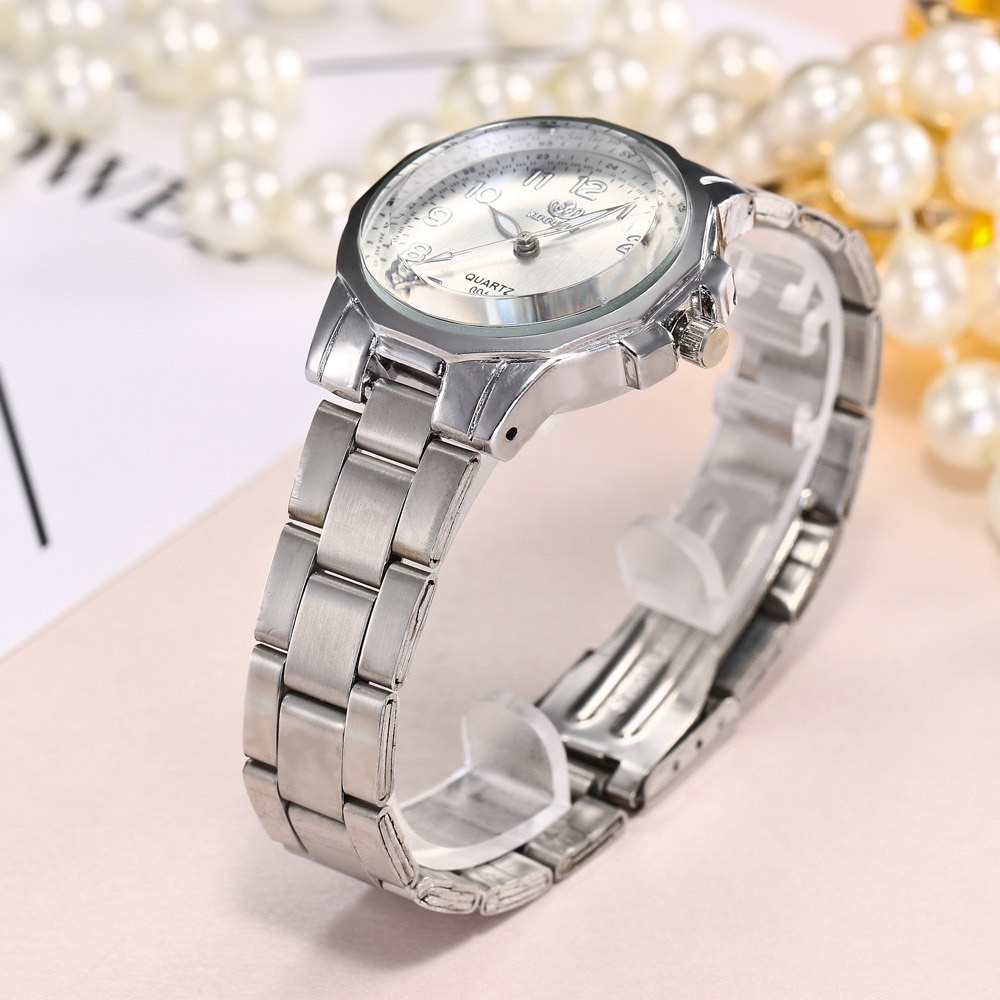 Kvinder arabiske tal urskive legering guld ure rustfrit stål bånd analog quartz rund armbåndsure kvinde reloj mujer