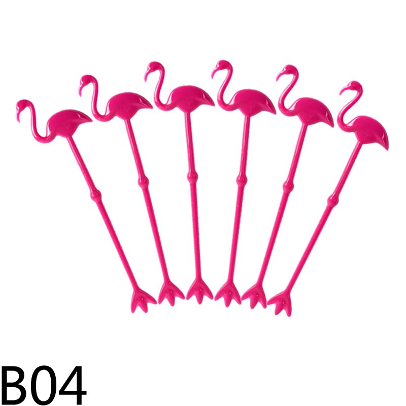 Agitateur de boissons en plastique, 6 pièces, pour fête d'été, fête tropicale, décoration de fête hawaïenne, flamand rose, agitateur de boissons, café: B04