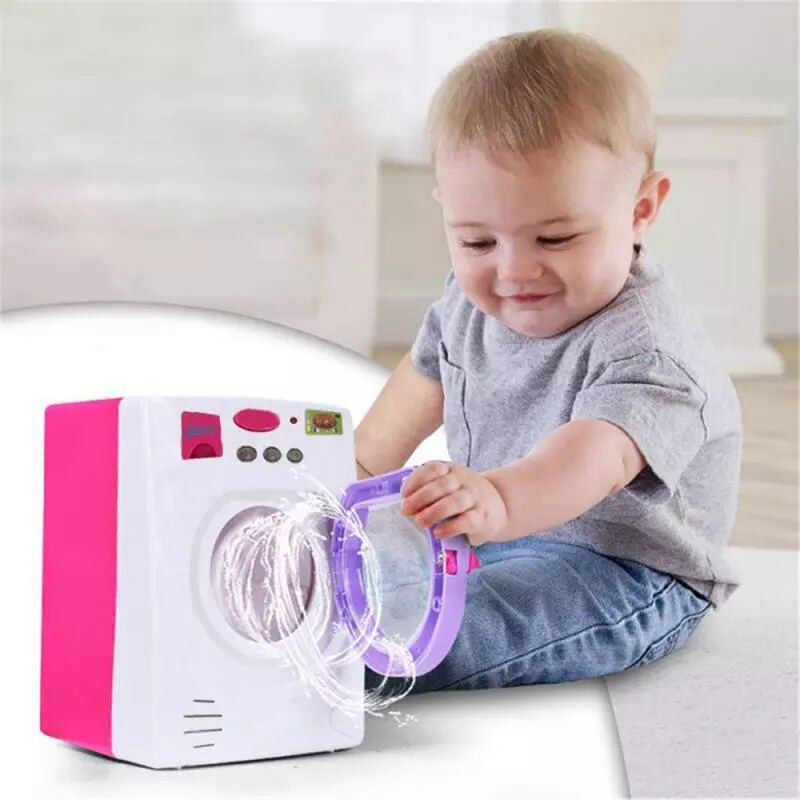 Mini Home Toy Washing Machine Light Sound Auto Drain Rotating Drum: Pink
