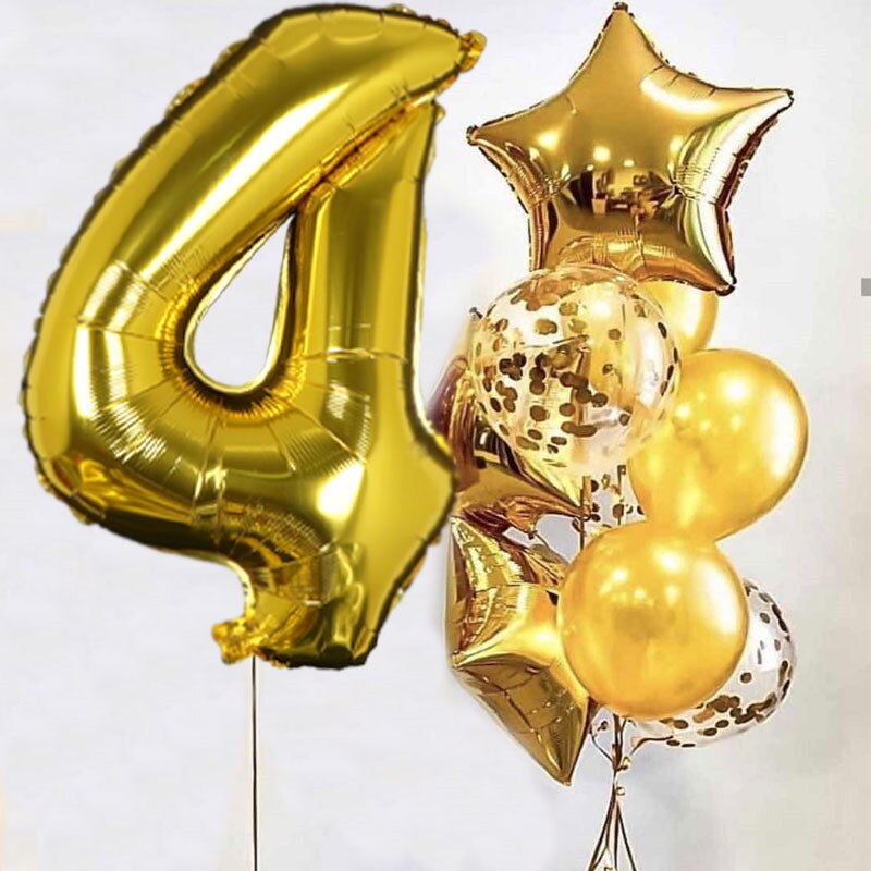 1set Gold 32inch Foil Number Balloons Birthday Party Decorations Star Ballon Kids Boy Girl 1st 1 2 3 4 Years Supplies Globos: Agate