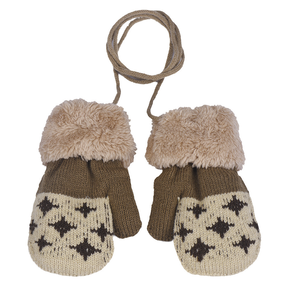 Winter Baby Jongens Leaf Meisjes Houden Warme Handschoenen Kids Katoenen Baby Wanten Houden Vinger Warm Imitatie 0-12M Baby Fluwelen: Beige 