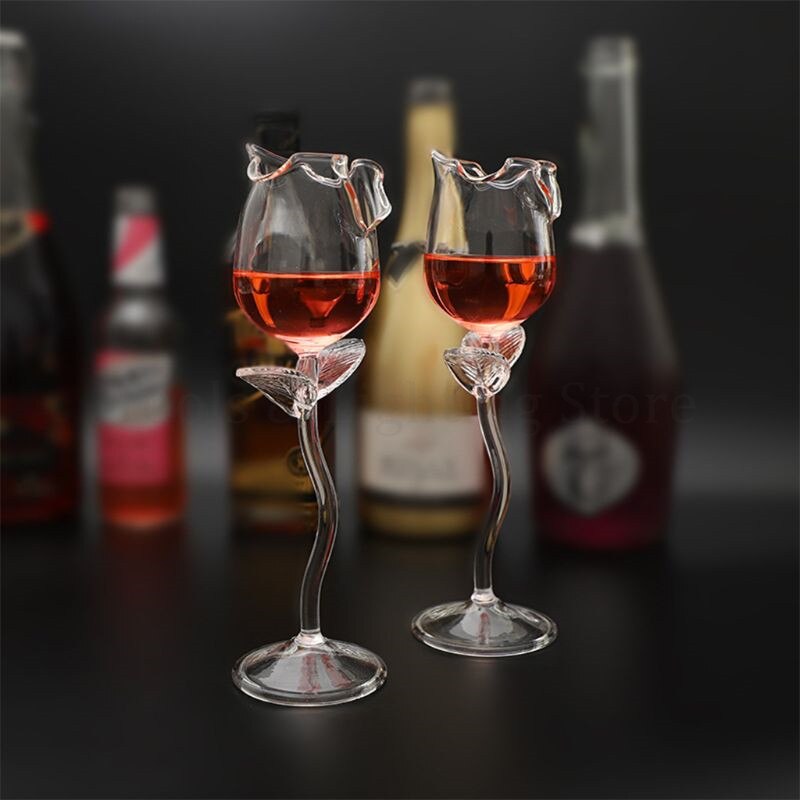 Cocktail glass 50-100ml rose flower shape fancy red wine glass goblet wine glass party wine set