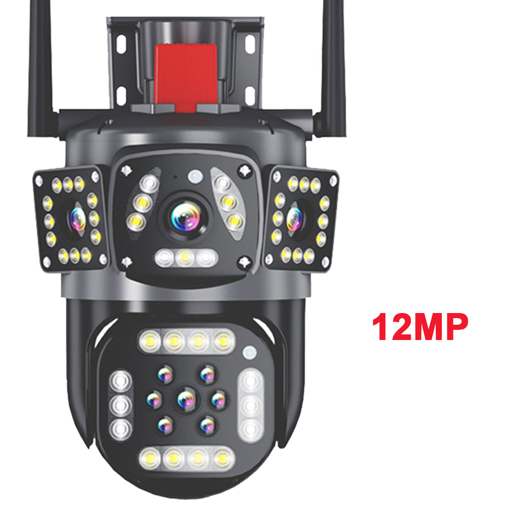 6K 12MP WiFi Surveillance Camera Outdoor Three Lens Three Screen Protection Motion Detection PTZ IP Security Survalance Camera: 1/2.8'' / AU Plug