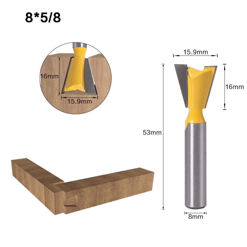 Vack fræser bit 8mm skaft svalehale fuge fræsning også 14 graders træbearbejdning gravering bit fræser til træ: 8 x 15.9 x 16mm
