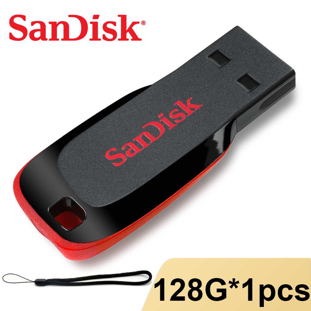 SanDisk Cruzer Blade USB 2.0 Flash Drive 128GB 64GB 32GB 16G Pendrive Original Sandisk Memory Stick SDCZ50 Flash Disk USB2.0: 128G - 1pcs