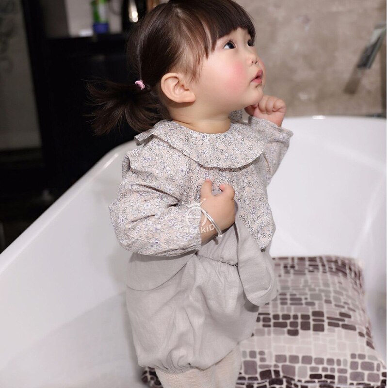 Leuke baby meisjes lange mouw revers bloem revers baby suites lente zomer navy shirt stuk kleding baby peuter jurk