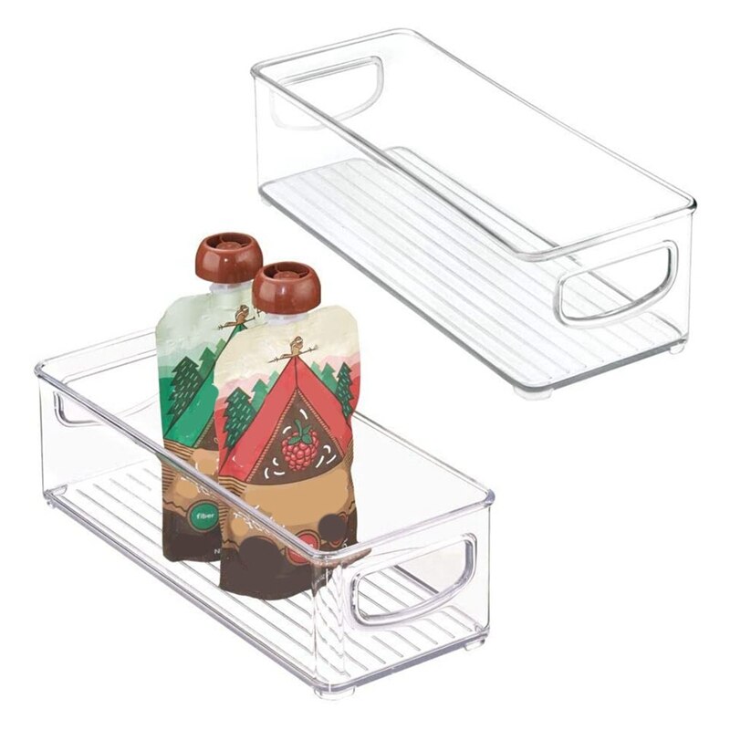 Bac de rangement en plastique empilable de 2 pièces avec poignées pour garde-manger de cuisine, armoire, réfrigérateur, congélateur-organisateur