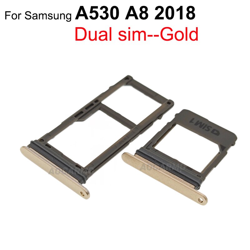 Aocarmo single &amp; dupla bandeja de cartão sim suporte microsd nano slot para samsung galaxy a8 plus 2018 a530 a730 a730f peça substituição: A530-2SIM-Gold