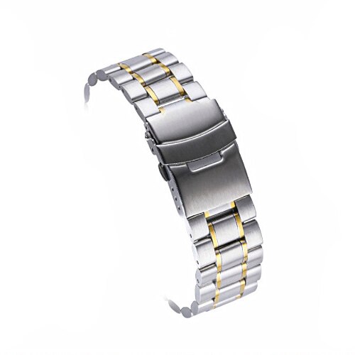 Bracelet de montre solide en acier inoxydable 18/20/22/24, avec extrémité en Arc, boucle pliable, pour assurance, remplacement universel: Straight Silver Gold / 20mm